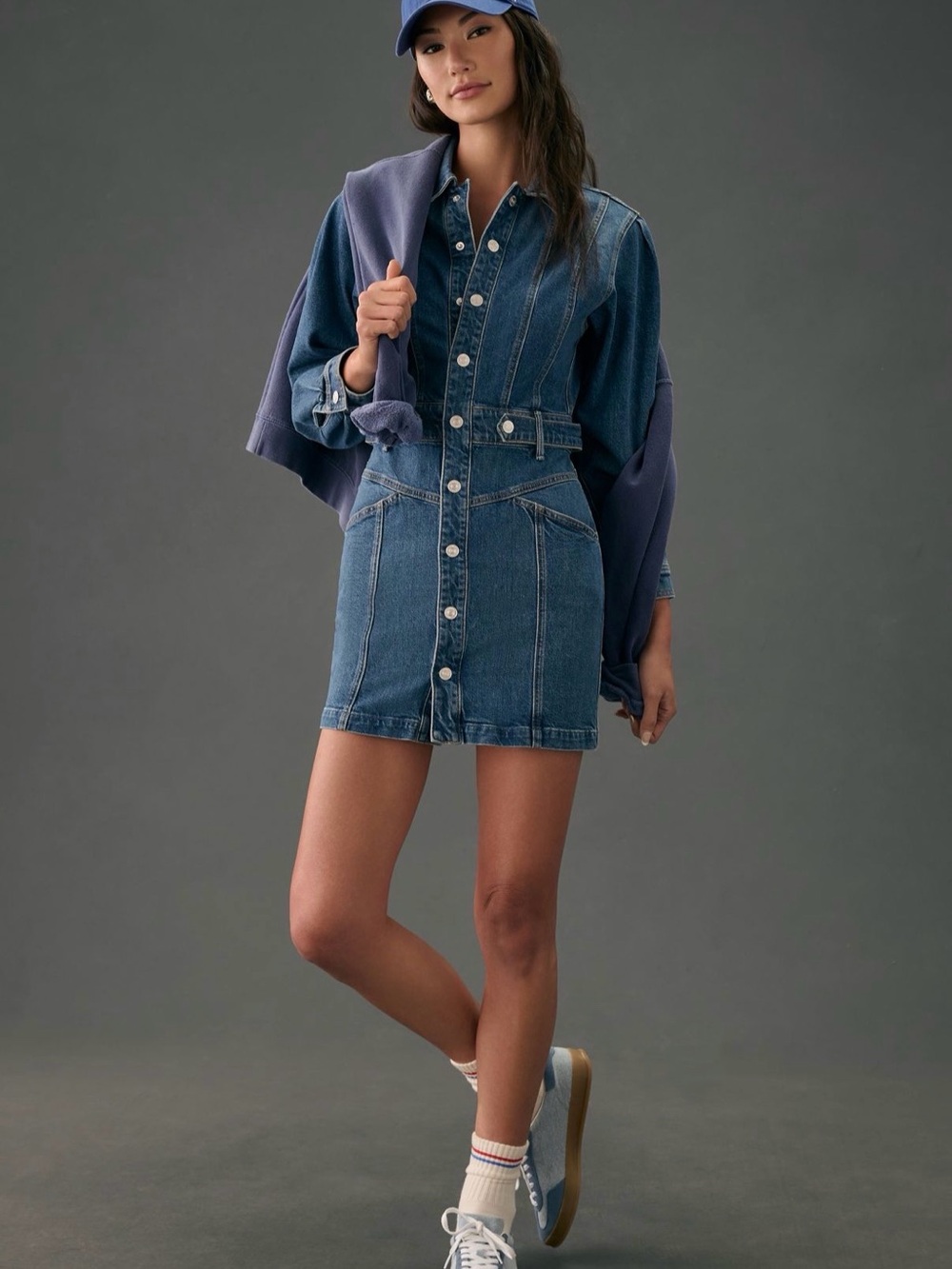 MOTHER The Batwing Cinch-Waist Denim Dress